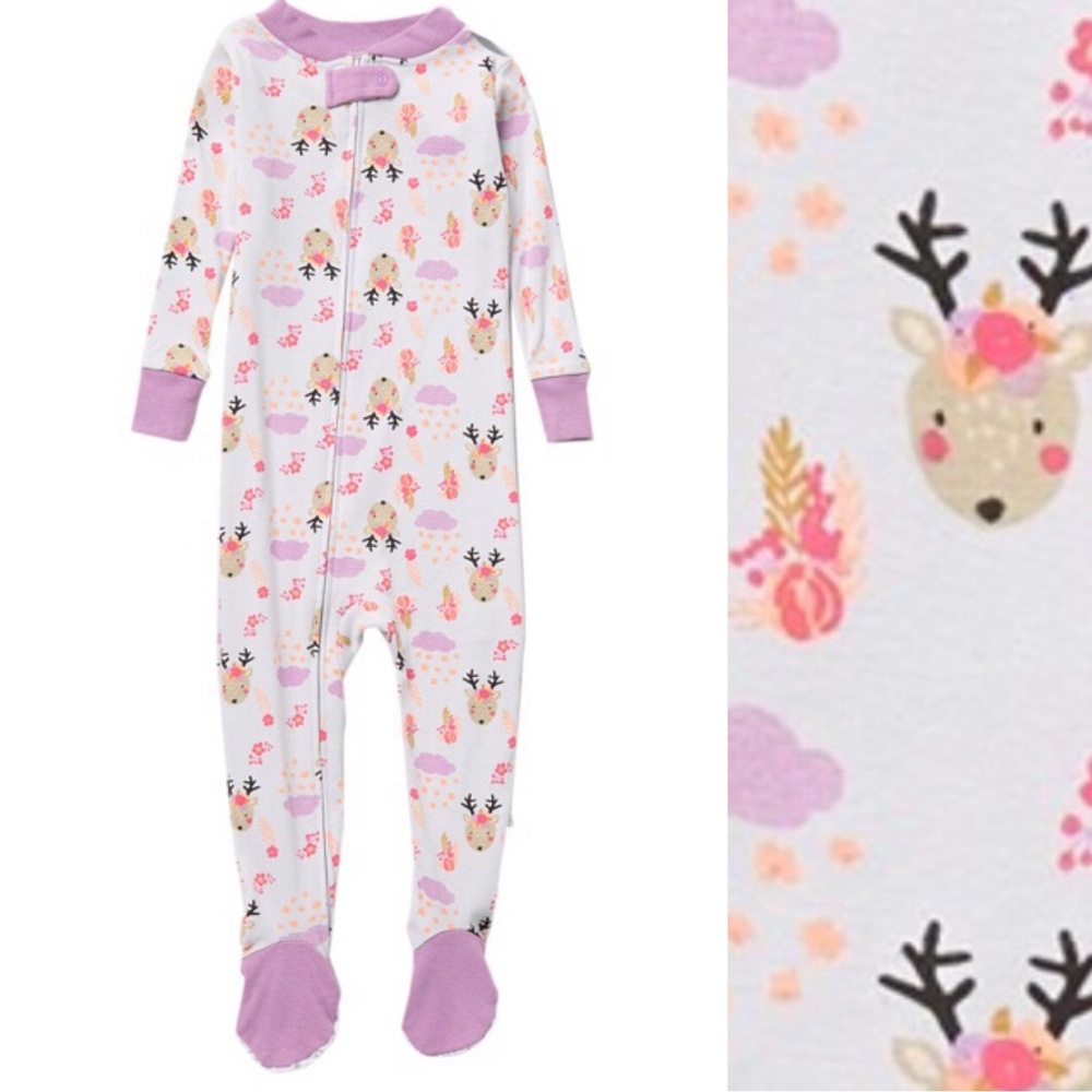 Sleeper Pajamas Reindeer Purple Baby 12m